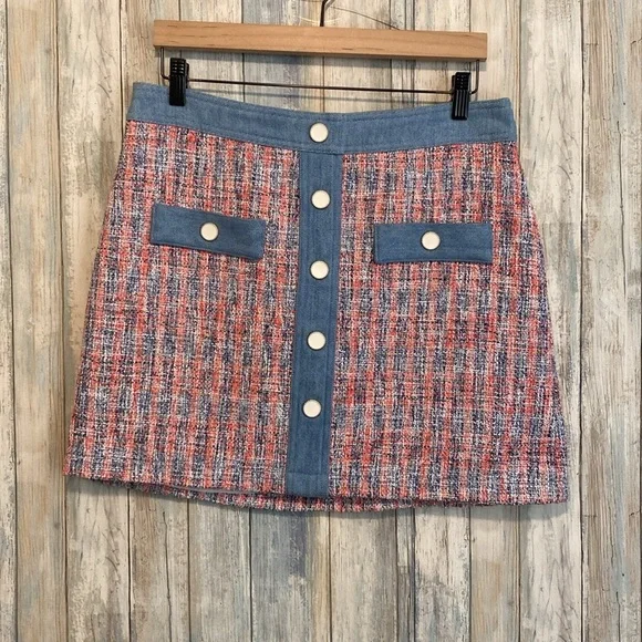 House of Harlow 1960 blue denim and pink button tweed skirt | Size 10 - Picture 3 of 9